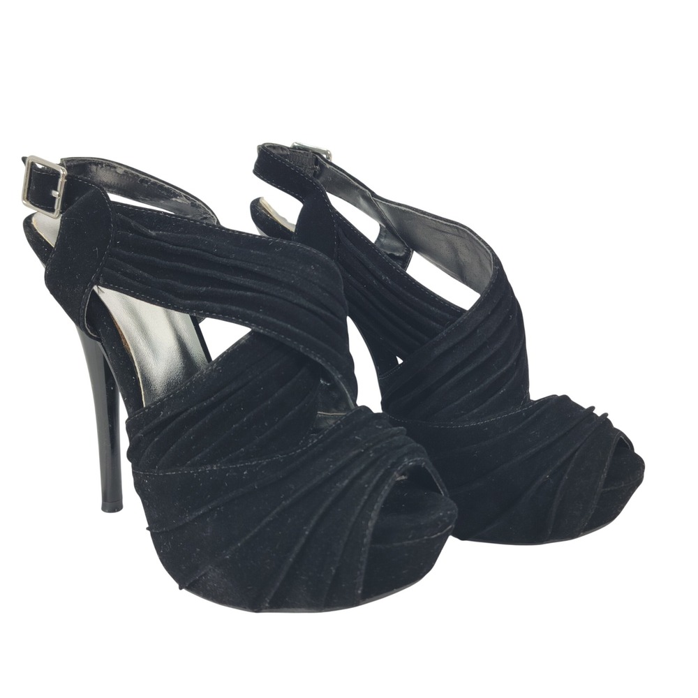 Qupid Slingback Platform Stiletto Heel Women 8 Black Ruched Suede Whimsigoth Y2K